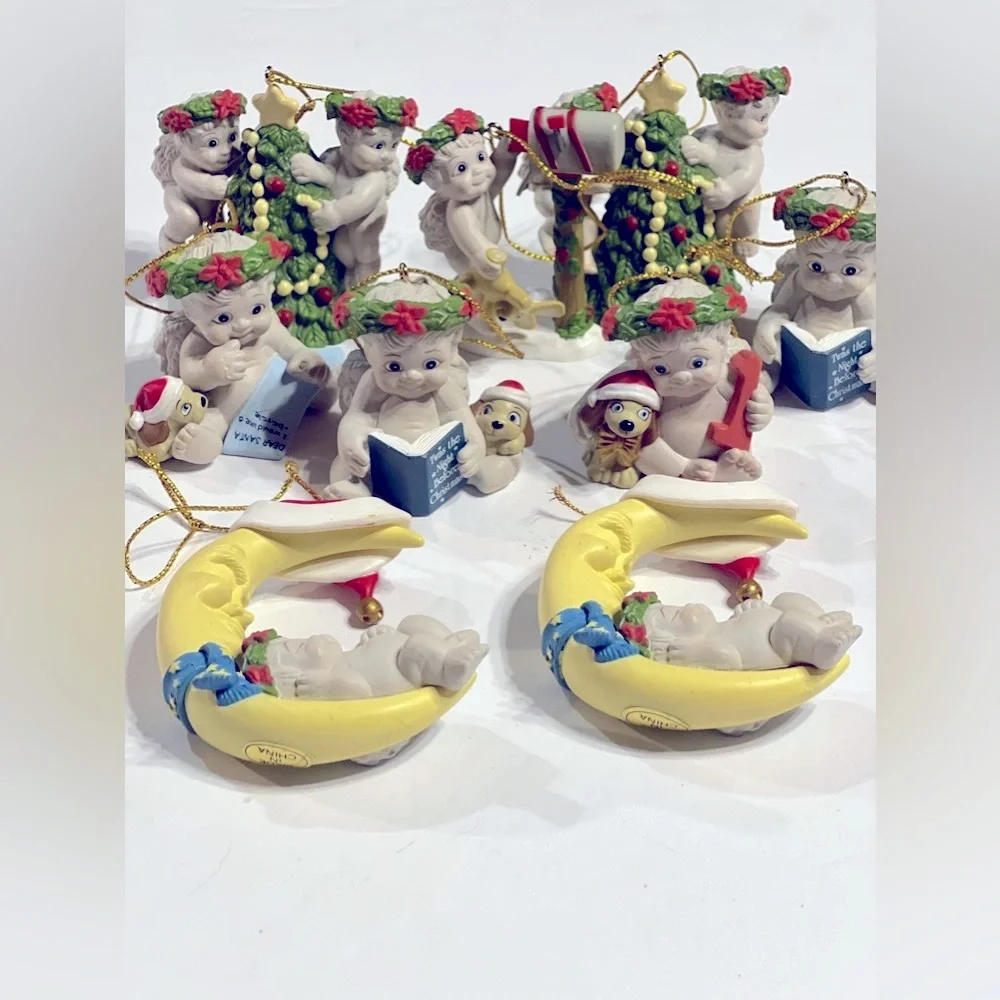Vintage Dreamsicles Cherub Christmas Ornaments Lot Of 9